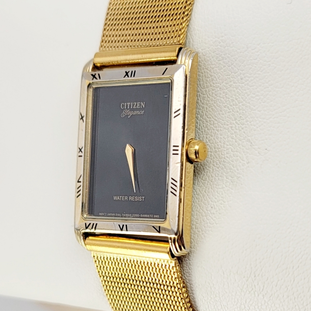 Vintage Citizen Elegance 2200 Gold Tank Watch – Black Dial, Mesh Band, Unisex - Picture 3 of 7